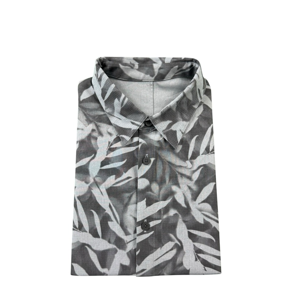 Lululemon Gray AOP Performance Short Sleeve Button Front Shirt Mens Large